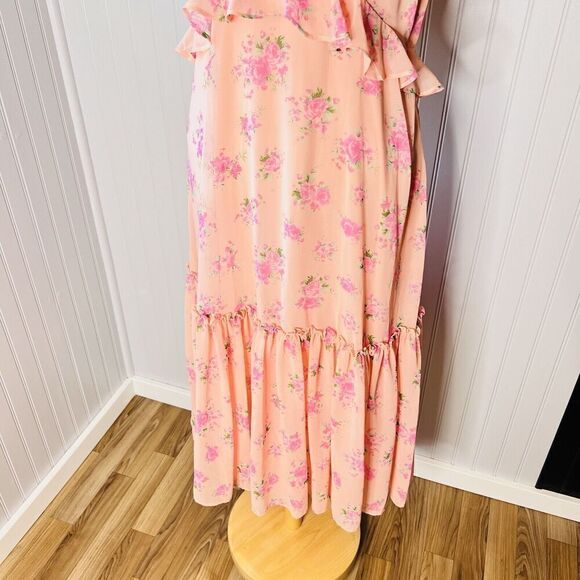 Love Shack Fancy Sz 10 Target Fleur Pink Floral Ruffled Midi Dress Boho 0834 - Picture 3 of 14